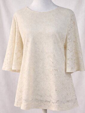 BANANA REPUBLIC Lined White Lace Flutter Short Sleeve Top Women's Size M